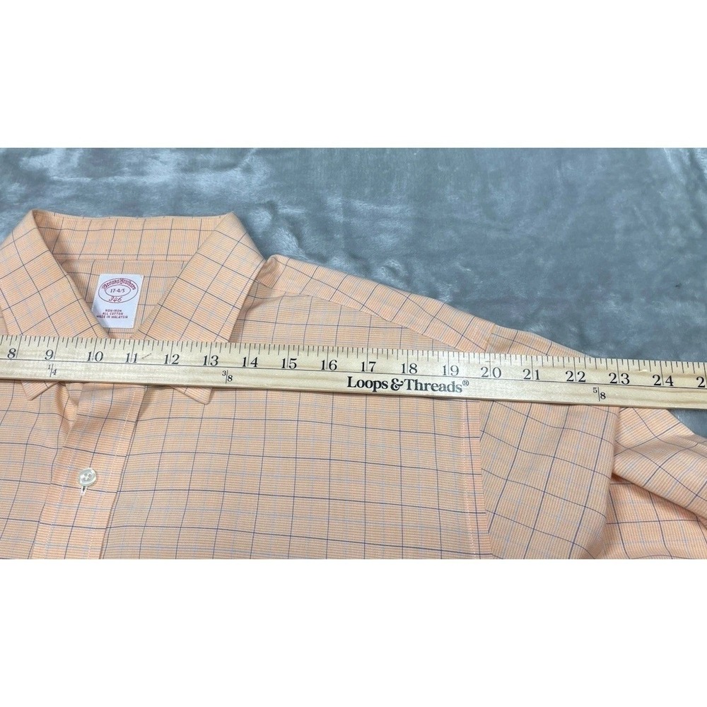 LOT OF 2 Brooks Brothers Dress Shirts 17 4/5 (XL) 1 Blue 1 Orange Plaid Non Iron - Picture 7 of 15